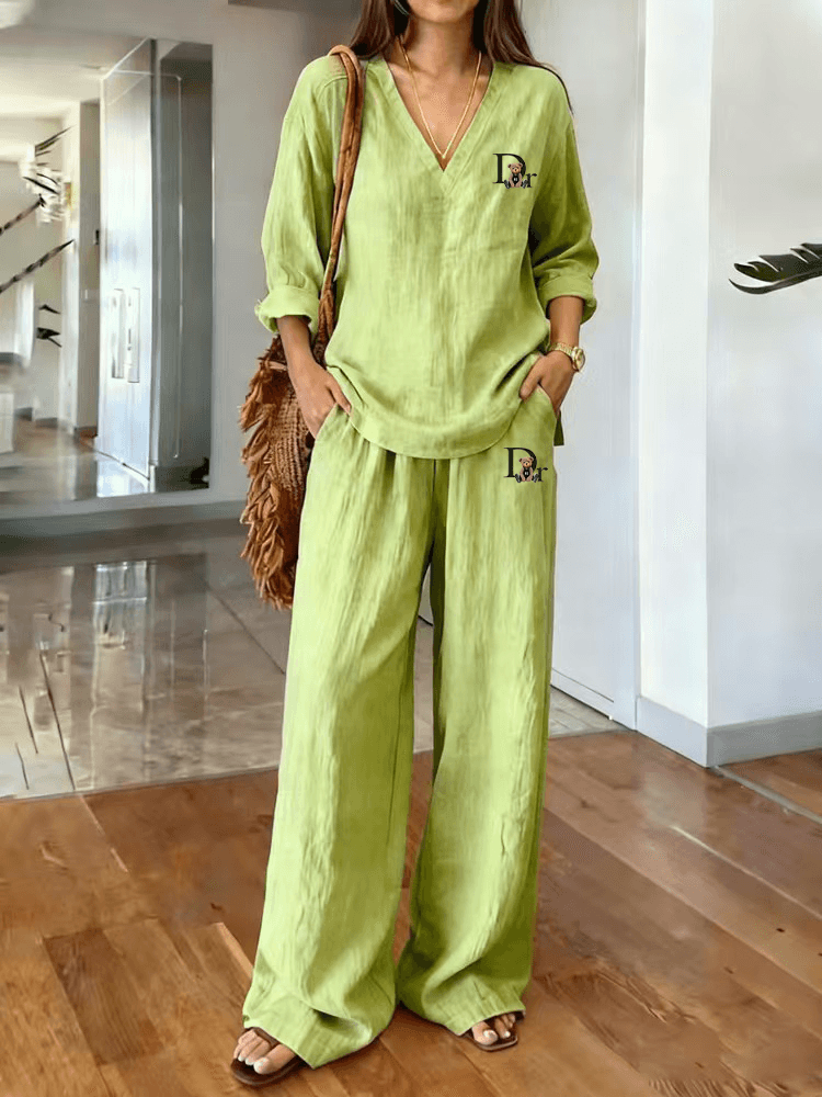 Women's Tencel Suit Cotton Linen Slimming Casual Shirt Wide Leg Pants Summer Fashion Set For Plus Size
