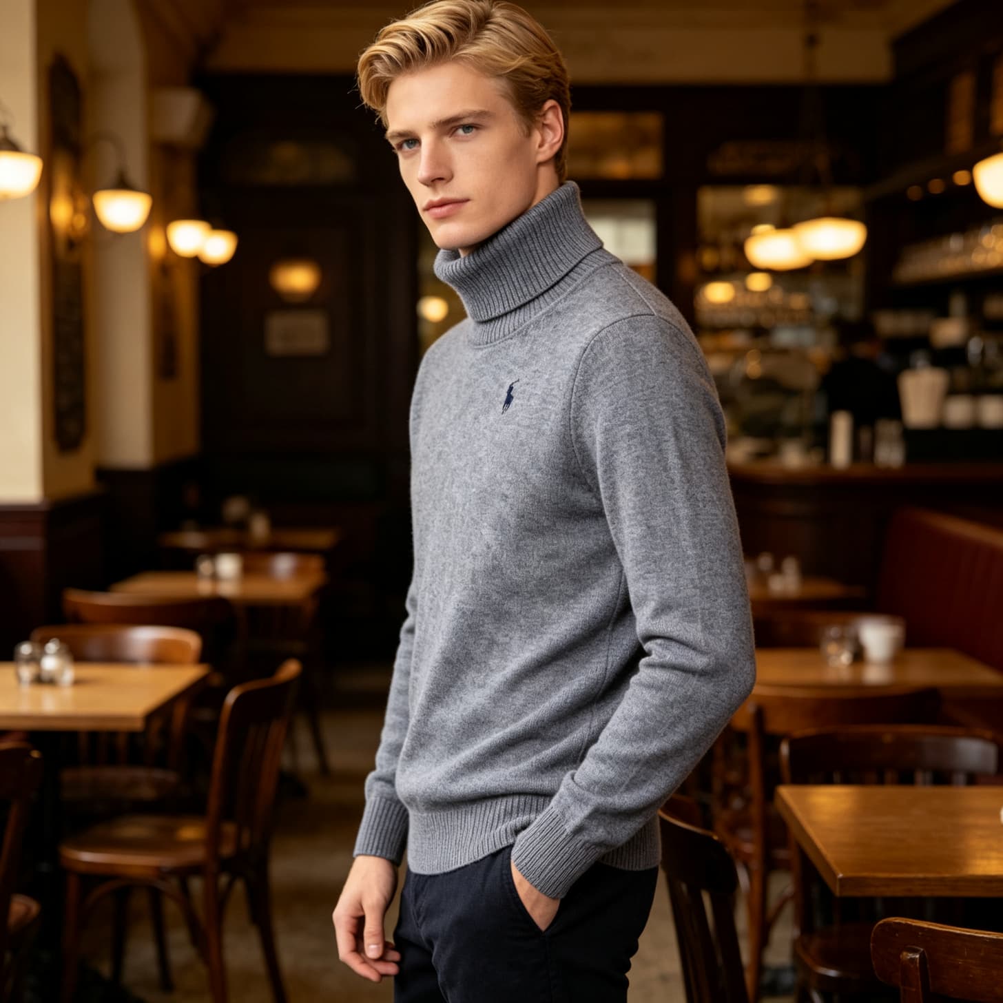 Pull col roulé Ralph Lauren pour homme, couleur unie, orné d'un poney brodé sur la poitrine gauche, coupe ajustée et chaude, idéal pour l'automn