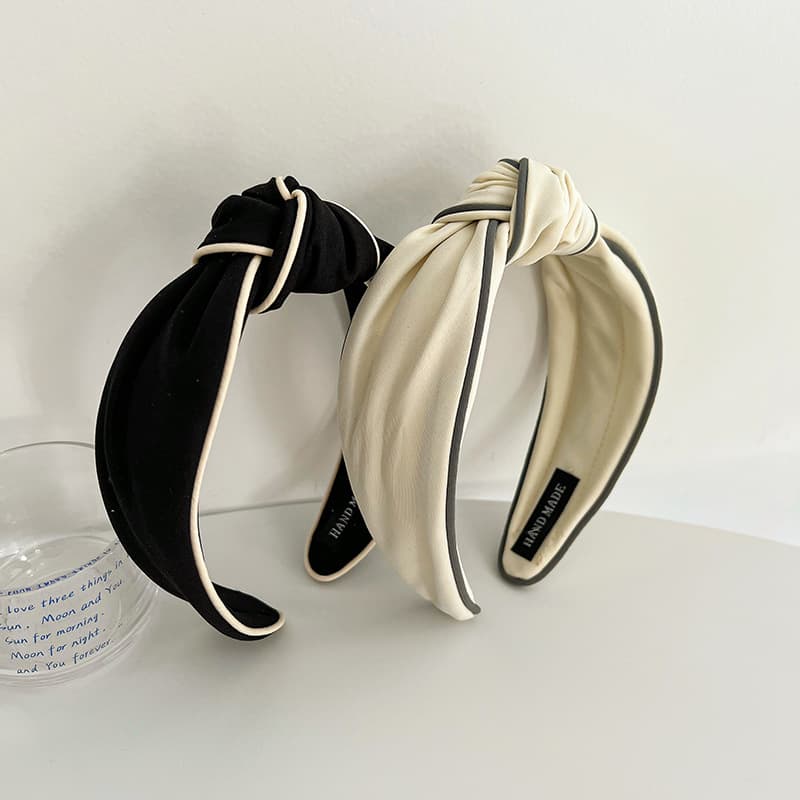 Unisex Color contrast simple fabric sen women's tie headband Headband women's wide edge