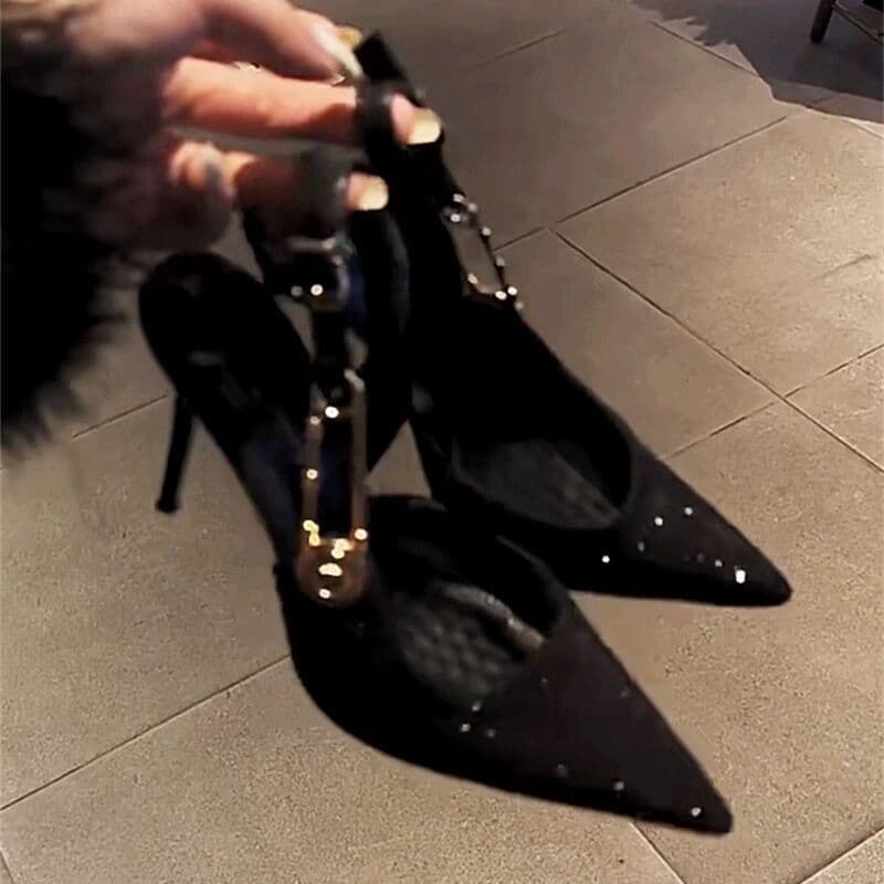 Elegant Pointed-Toe French Heels For Women Slip-On Stiletto Sandals With Arch Support Comfortable 6cm/9cm Heel Height In Black