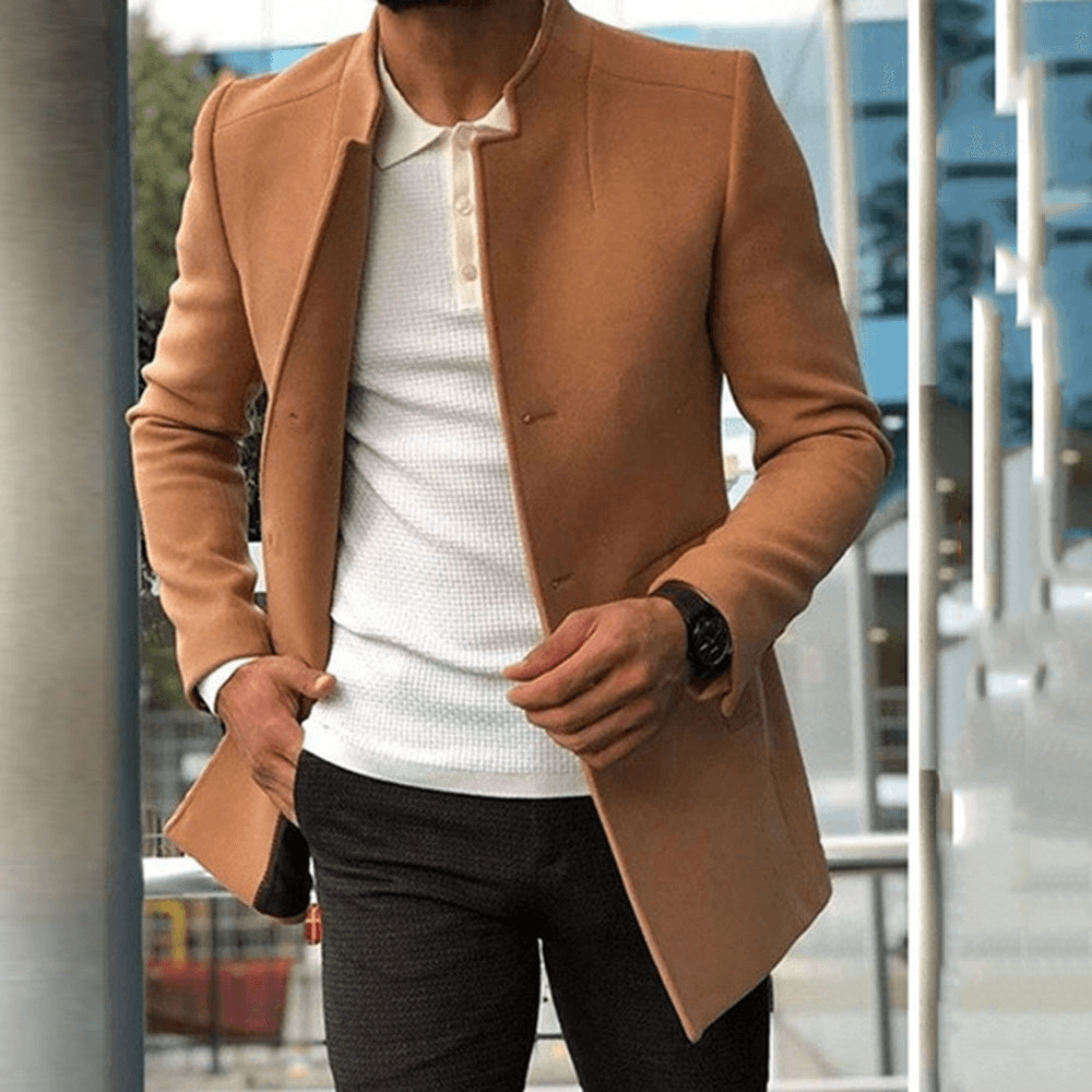 Men's Clothing Solid Color Slim Tweed Coat Business