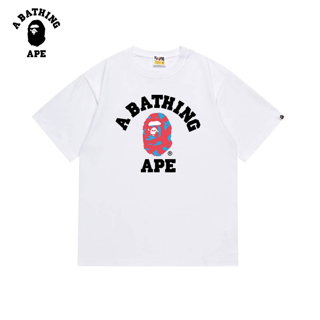 A BATHING APE BAPE-Knocking Camouflage Ape Head Letter Printed Short Sleeved T-shirt Made Of Pure Cotton Fabric