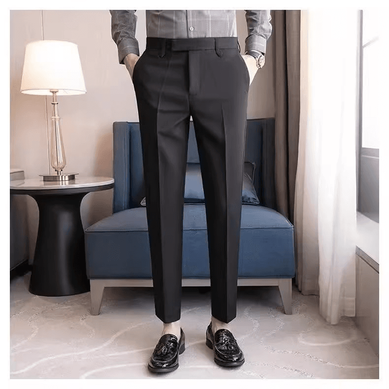 Men's Clothing Classic British Style Men's Dress Pants Slim Fit Straight Leg Formal Business Trousers Office Casual Wear (Black Khaki, Coffee)