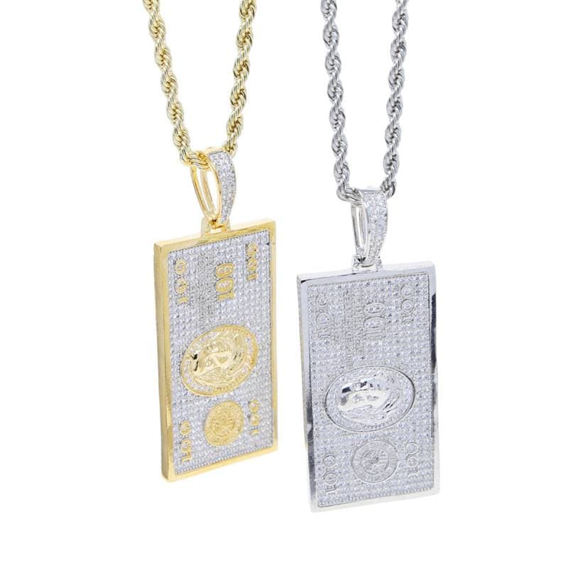 Men's Jewelry Hip Hop Dollar Sign Zircon Necklace Punk Style Cubic Zirconia Pendant With Twist Chain For Men (Silver/Gold, 60cm)