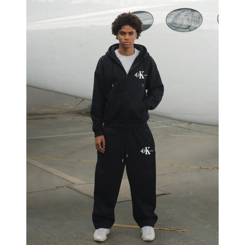 Costume décontracté ample à fermeture éclair, imprimé OK, style rétro européen et américain pour homme, collection 2026, tendance créative t