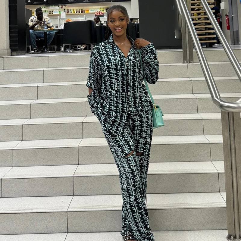 Women's Clothing Large Size Printing Fashion Casual Loose Long Sleeved Shirt Trousers Two Piece Suit