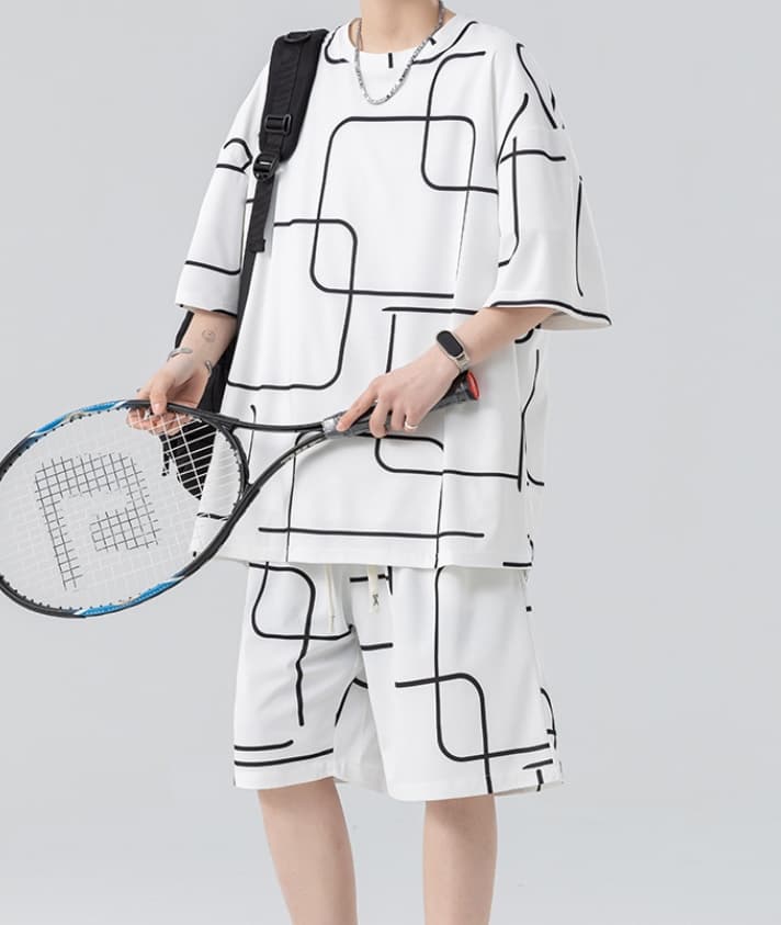 [StreetPulse] Men's Sport Set - Graphic Tee & Shorts | Youth Streetwear Outfit