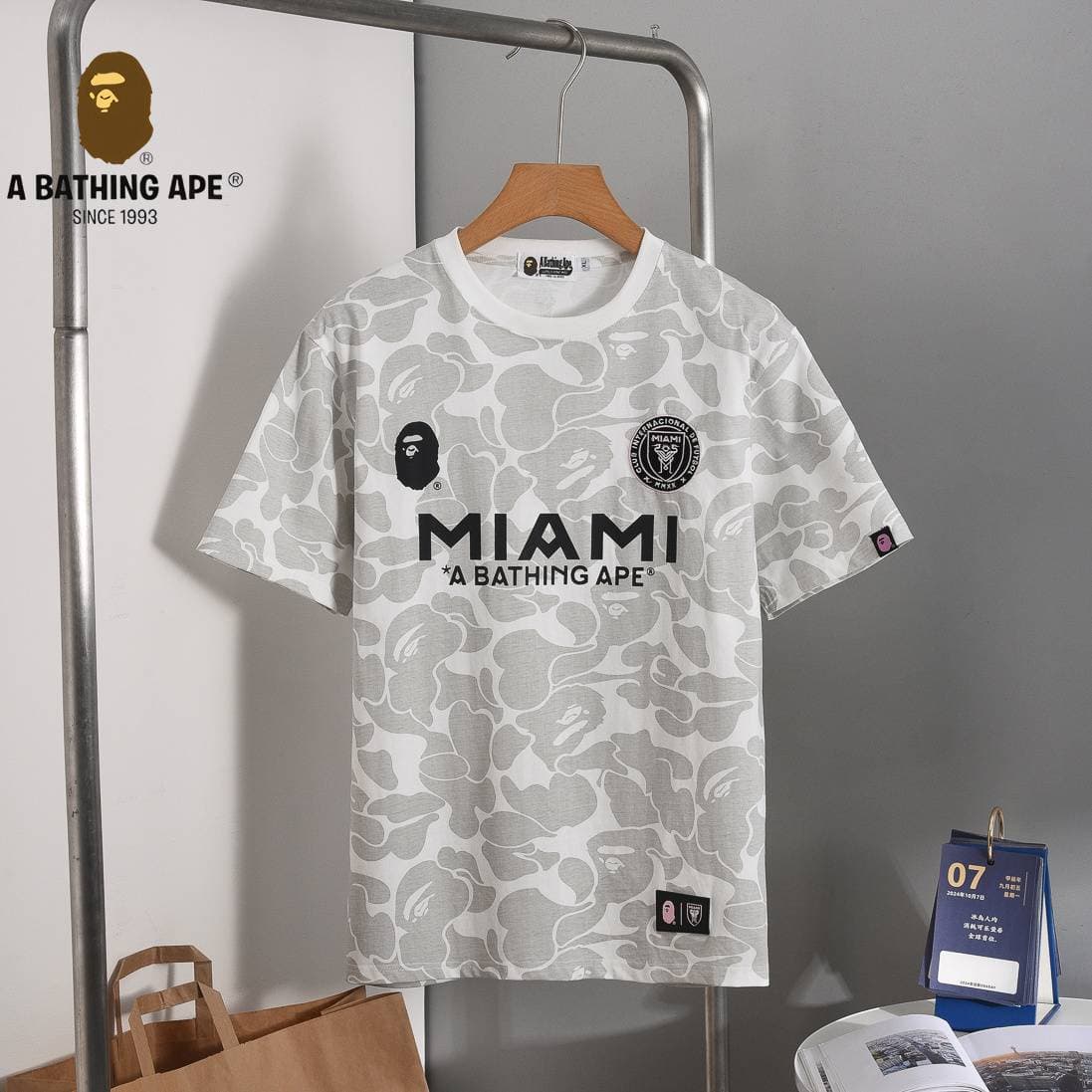 A BATHING APE Miami Bape Special Edition 23/24 Fans Men's Shirt Short Sleeve T-shirt Made Of Pure Cotton Fabric