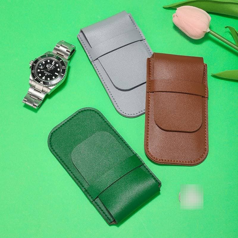 Linnar PU Leather Watch Storage Case - Scratch-Resistant Travel Jewelry Organizer With Flip Cover (7x13cm, Grey/Green/Brown)