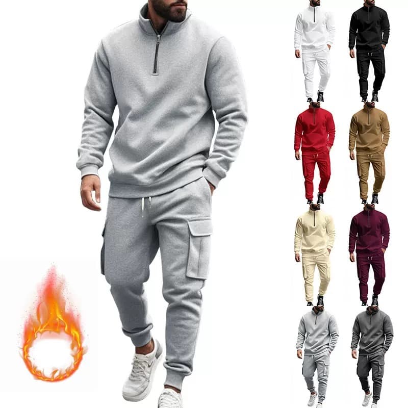 Herrenbekleidung 25 Jahre Herrenmodetrend Herren Casual Plus Samt warmer Reißverschluss Stehkragenanzug