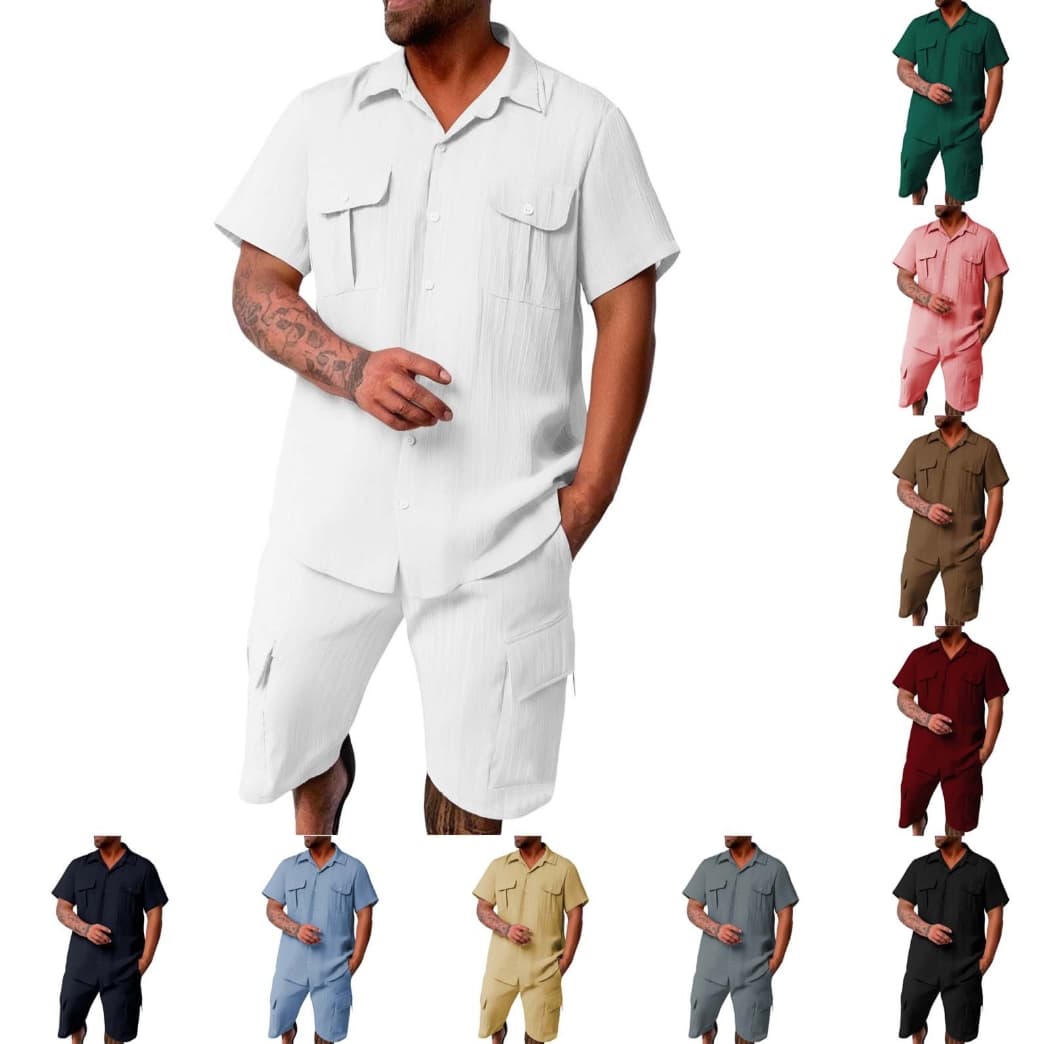 [UrbanMotion] Men's Casual Set - Solid Color Short Sleeve & Shorts | Breathable Loungewear