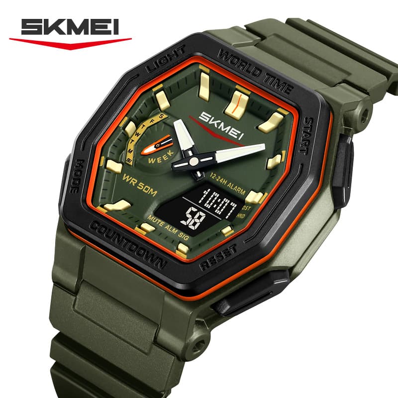 Quartz Digital Dual Time Zone Waterproof Watches Calendar Analog Stopwatch Timing Alarm LED Night Light Casual Clock