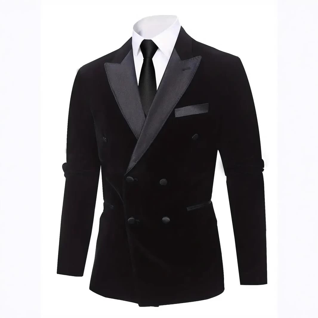 Men's Clothing Fashion Velvet Casual Men's Suit Jacket Wedding Banquet Groom Dress Double Breasted Suit