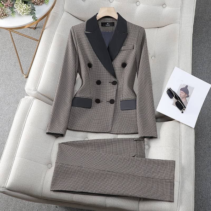 Women's Clothing houndstooth small suit jacket Women's Mid-length slim temperament suit jacket professional suit
