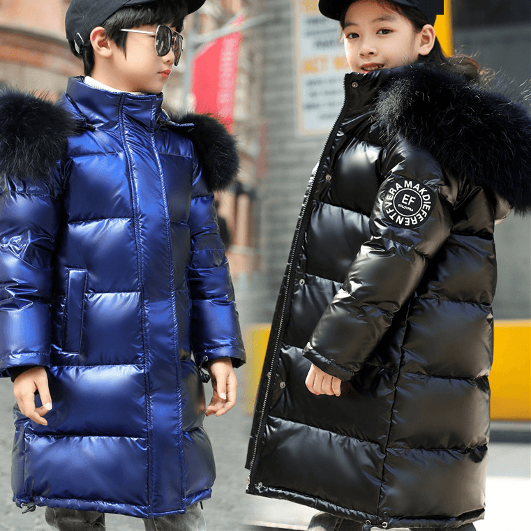 Kid's Clothing New Children's Down Jacket Girls Boys Mid Length Thickened Large Fur Collar Mid Sized Children's Winter Jacket Wash Free