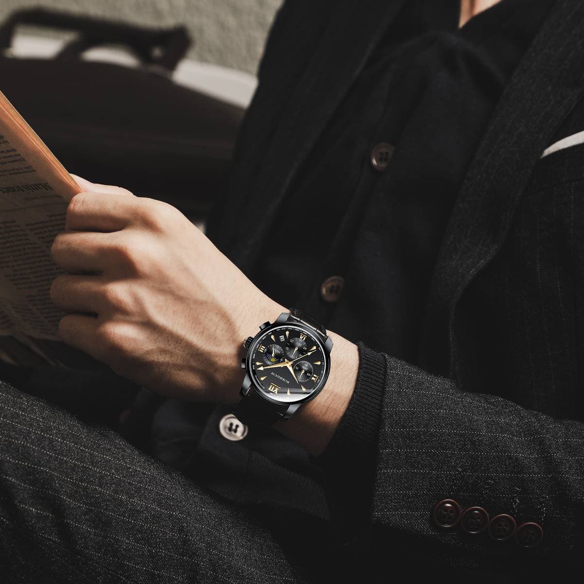 ROERDUM Cool Play Series - Quartz Movement, Leather Strap, Black Dial, Casual & Stylish Men's Watch