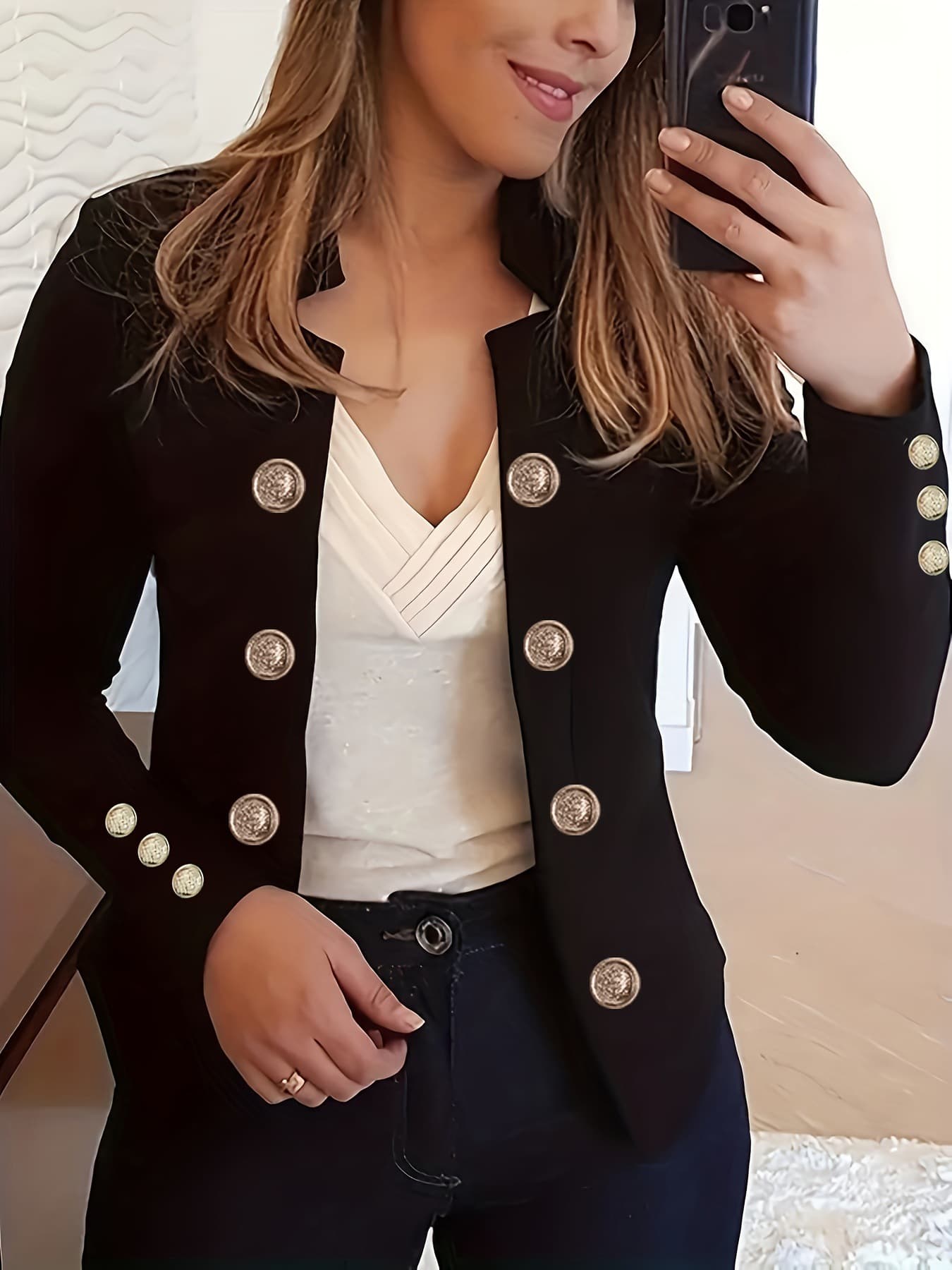 Spring And Autumn New Women's Button Decorated Long Sleeve Jacket
