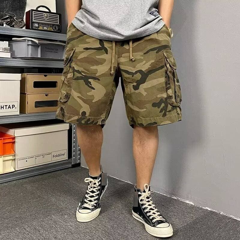 Men's Camouflage Cargo Shorts Summer Style Loose Casual Pants Trendy Fashion Multi Pocket Five Point Bottoms