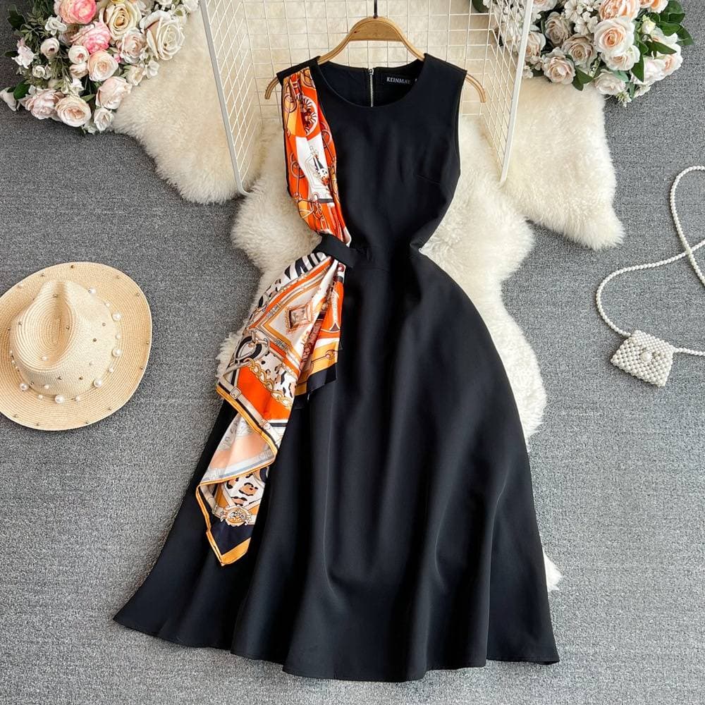 Women's Clothing Summer Light Mature Style Retro Temperament Sleeveless Round Neck Waist Slim Sleeveles S A Line Dress Elegant Long Skirt