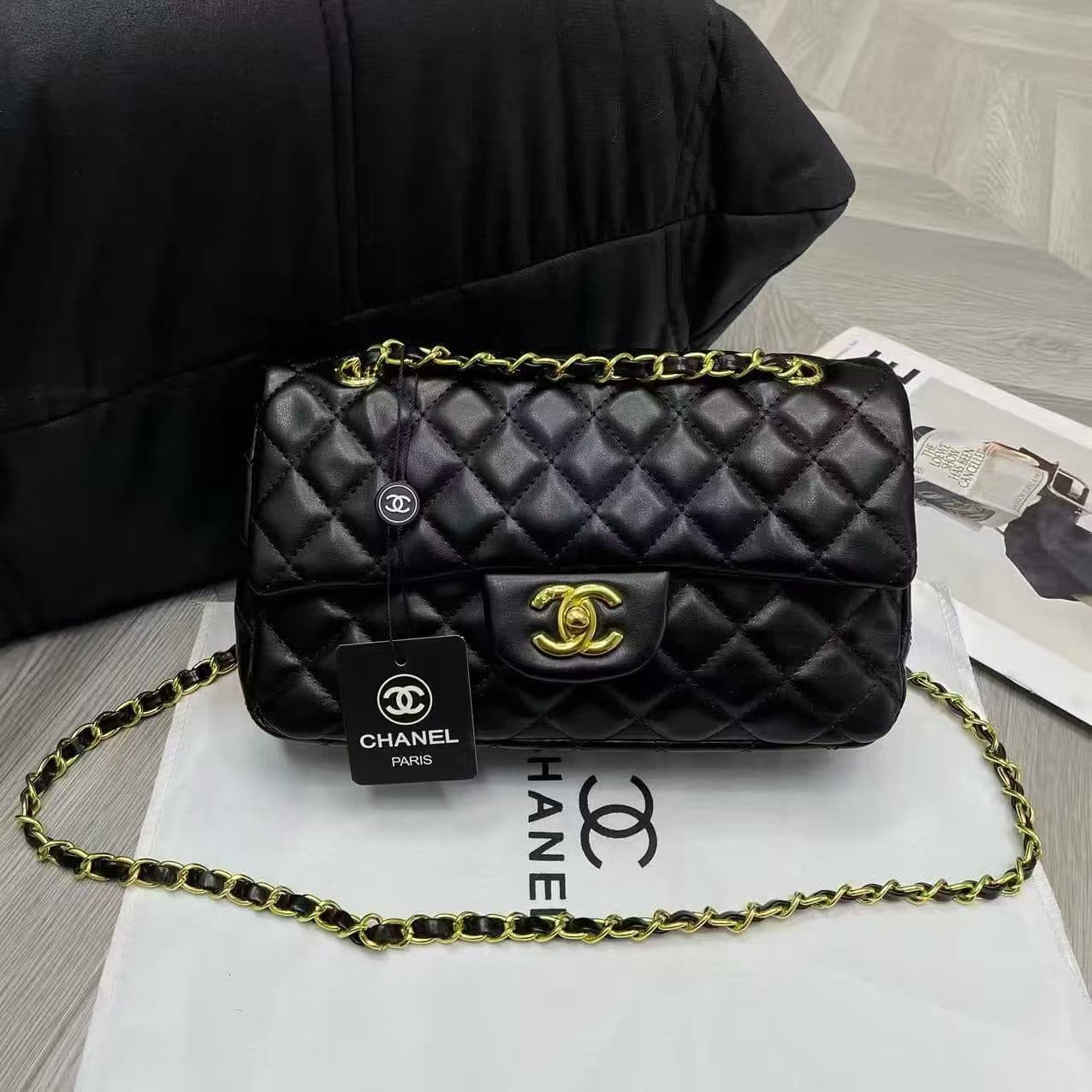 Sac à bandoulière matelassé élégant, sac à main noir à rabat pour femme
