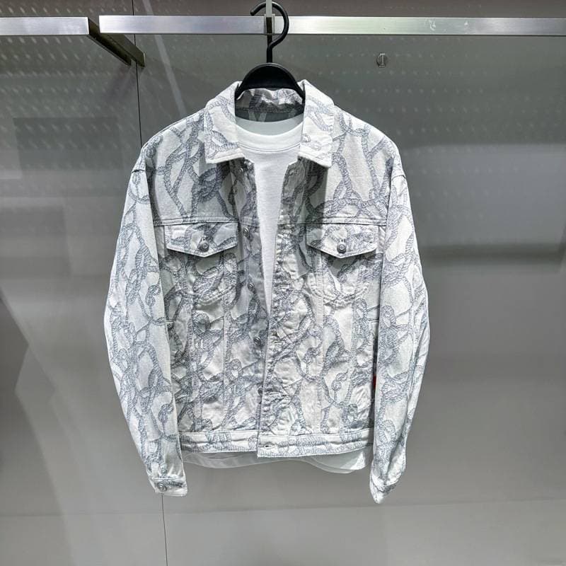 Men's Clothing 24 New Jacquard Denim Jacket Fashion Embroidery Loose Jacket Lapel Coat