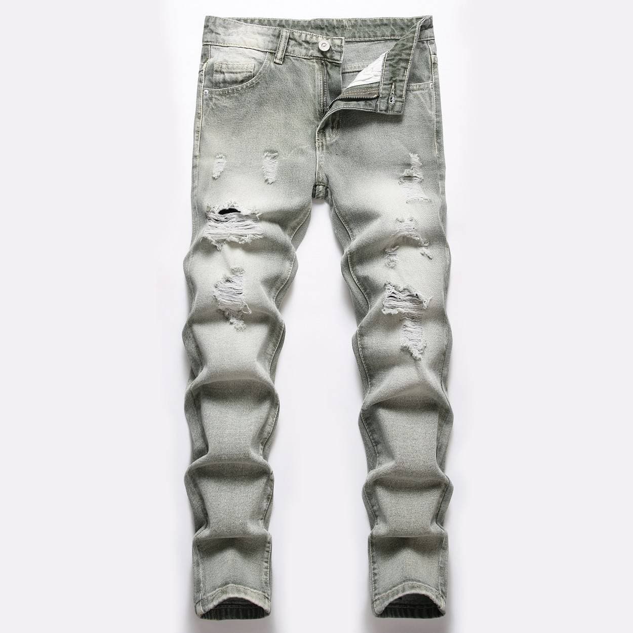 Vêtements pour enfants Pantalons verts déchirés à jambe droite non élastique pour garçons, taille moyenne, jeans à pois quatre saisons