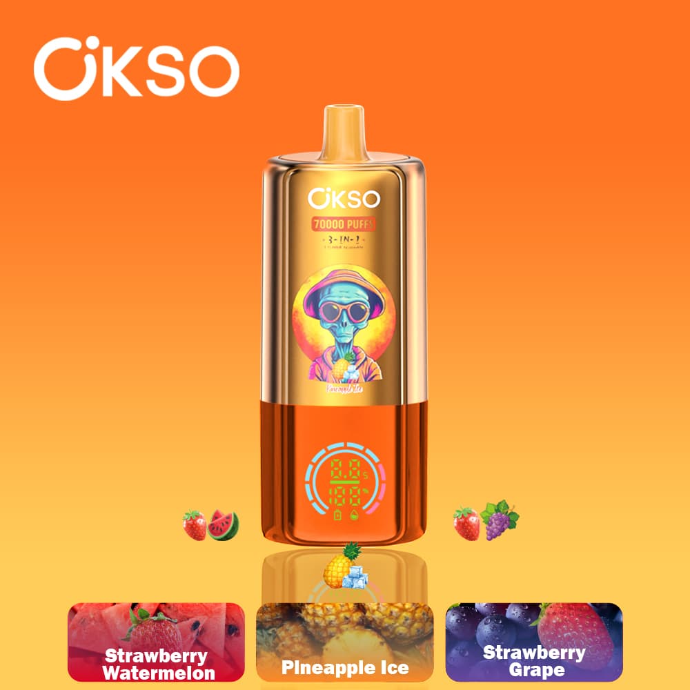 Vape 70K Triple Saveur OKSO 3EN-1 70000 Bouffées Dispositif de Vape Jetable 48ml E-Liquide Prérempli Écran Type-C Support de Cigarette Rotatif Vap