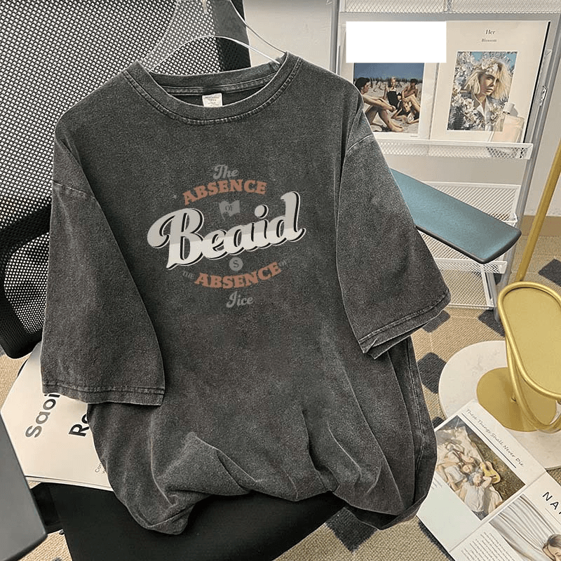 Women's new round neck washed old short-sleeved T-shirt women's casual versatile lazy style mid-length top T