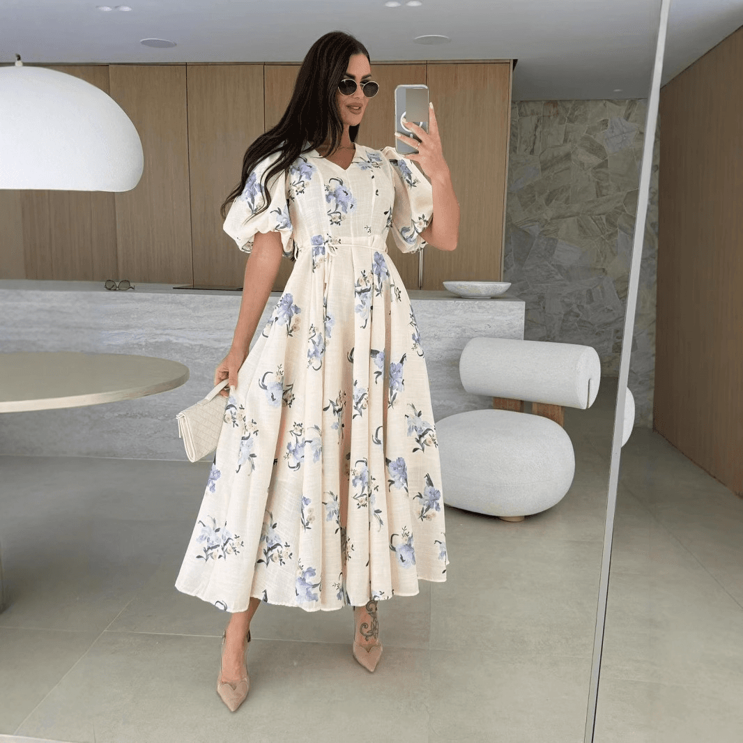 Women's Clothing Women's New Short Sleeved Printed Swing Dress With Straps Long Skirt