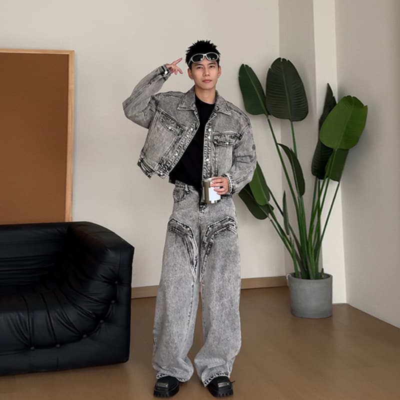 2025 American Trendy Brand Pi Shuai Men Spring Autumn New Style High end Denim Jacket and Pants Set for Couples 2fa4