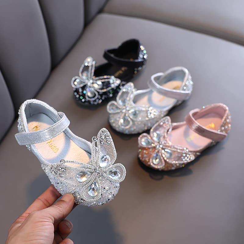 Girl Princess Square Mouth Rhinestone Bow Single Shoe Shoes Show Dance Shoe Girls