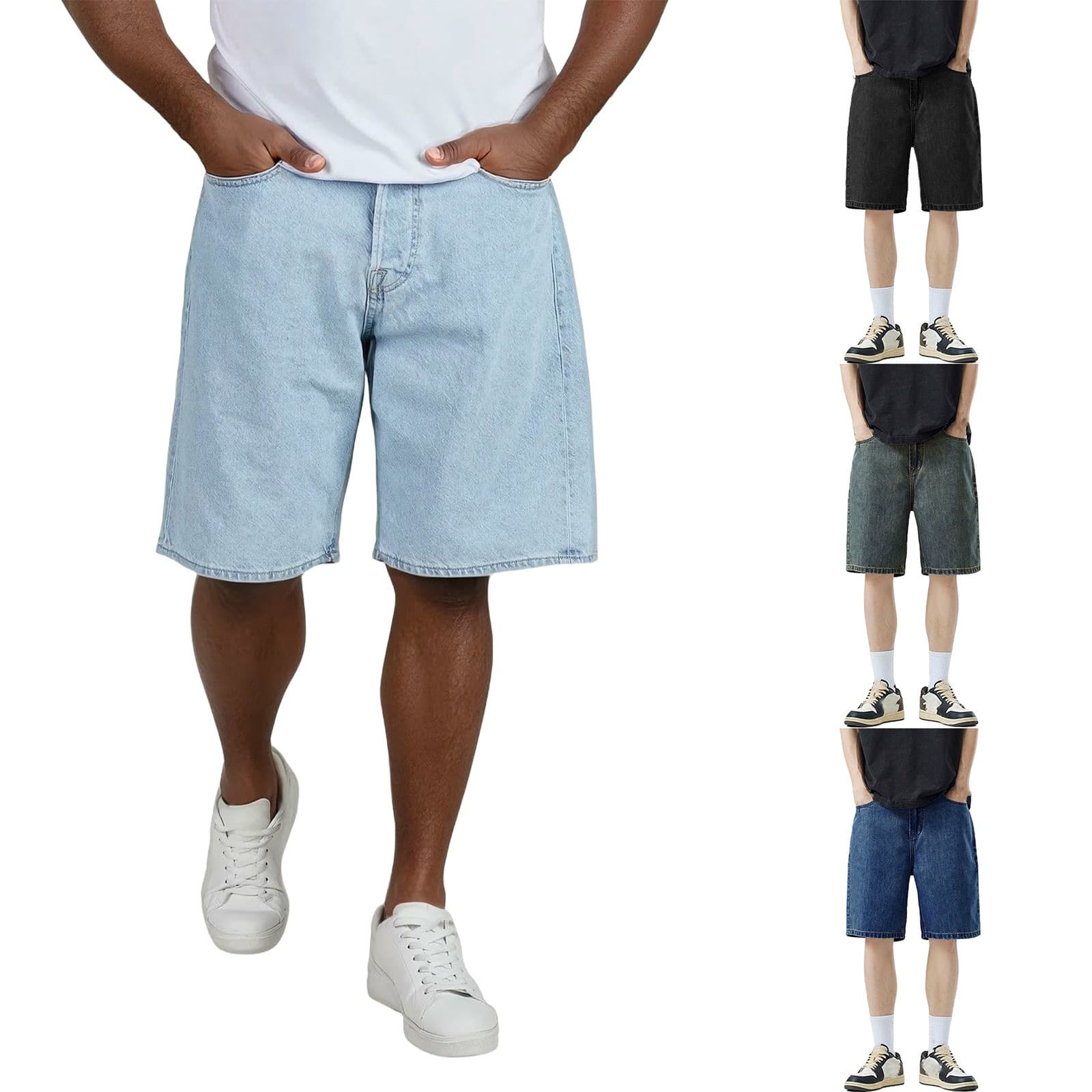 Summer Thin Light Blue Denim Shorts Men's Straight Loose Versatile Handsome Shorts Trendy