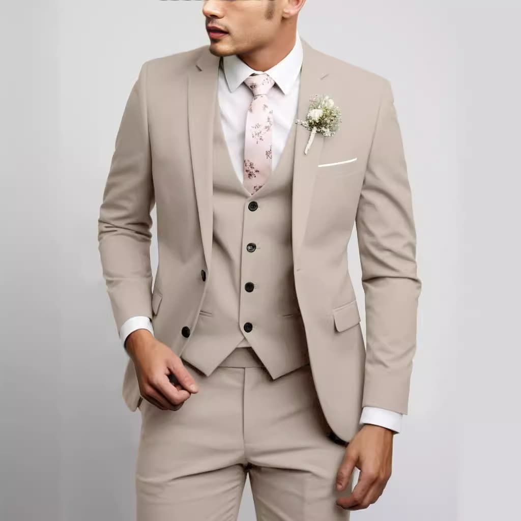 New Men's Multi Color Three Piece Suit Set Two Button Wedding Attire Business Casual Suits((No Corsage))