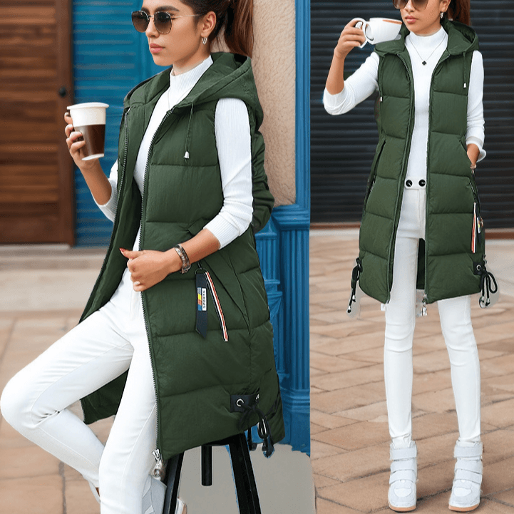 Women's autumn and winter wear new Korean version of loose medium long cotton vest female thick warm hooded cotton vest coat