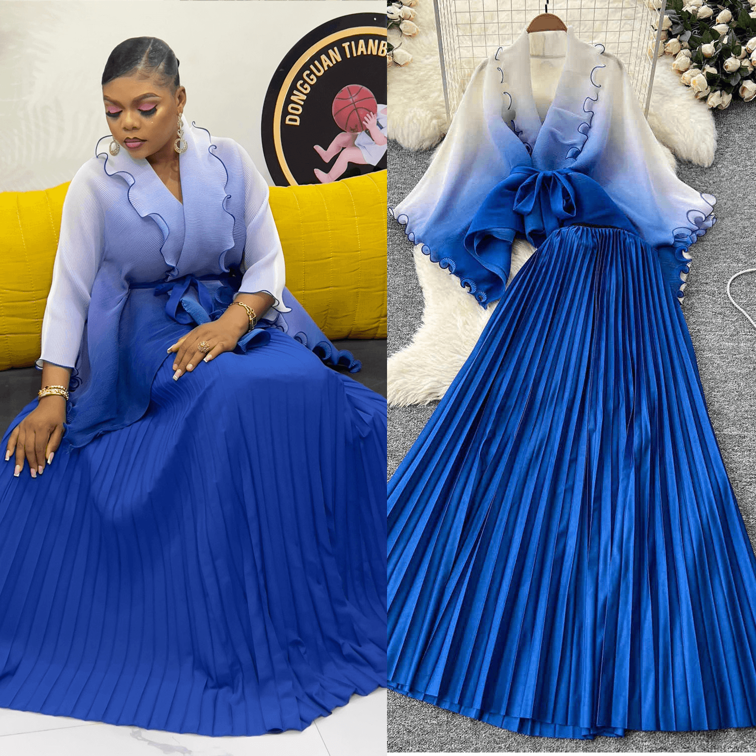 Women’s Clothing Pleated Suit For Women With Waist Hugging Straps And Gradient Color Pleated Cardigan Tops, High Waist Pleated Skirt, Two Piece Suit