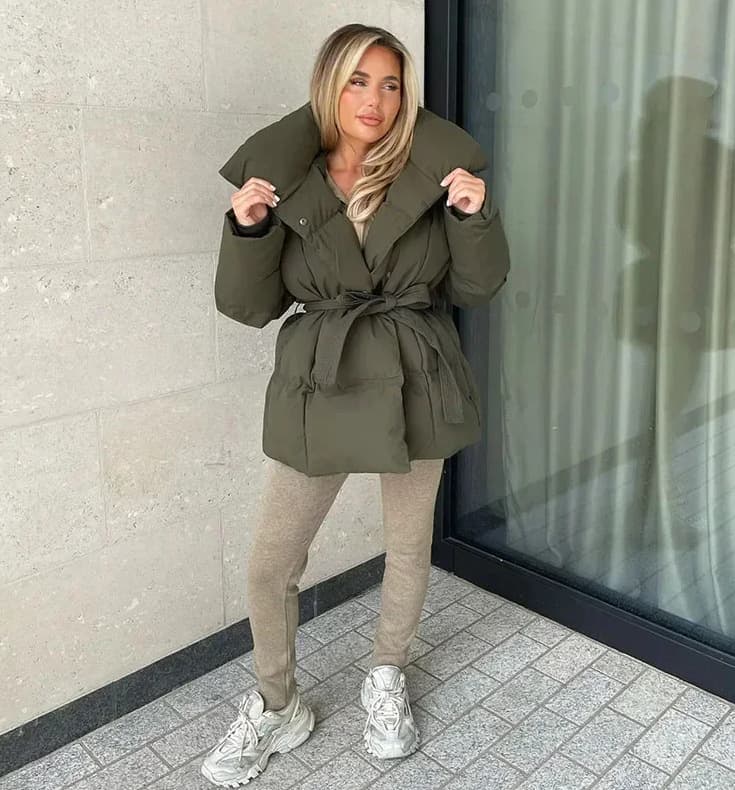 Women's Fashion Winter Coat With Belt, Oversized Long Sleeve Cotton Jacket, 3D Print Loose Fit Tunic For Streetwear