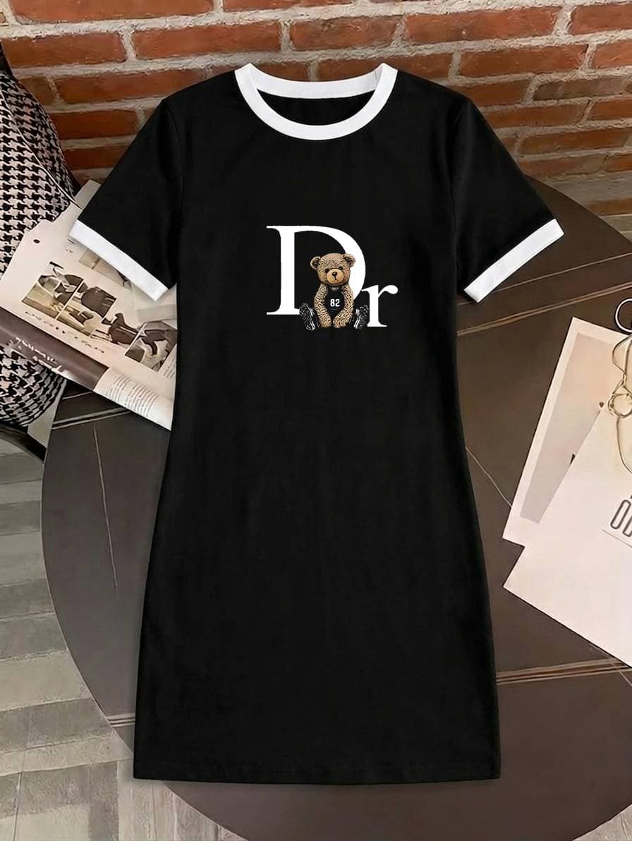 ​​Women's Color Block Letter Print Dress - Casual Short Sleeve Summer Shift​​