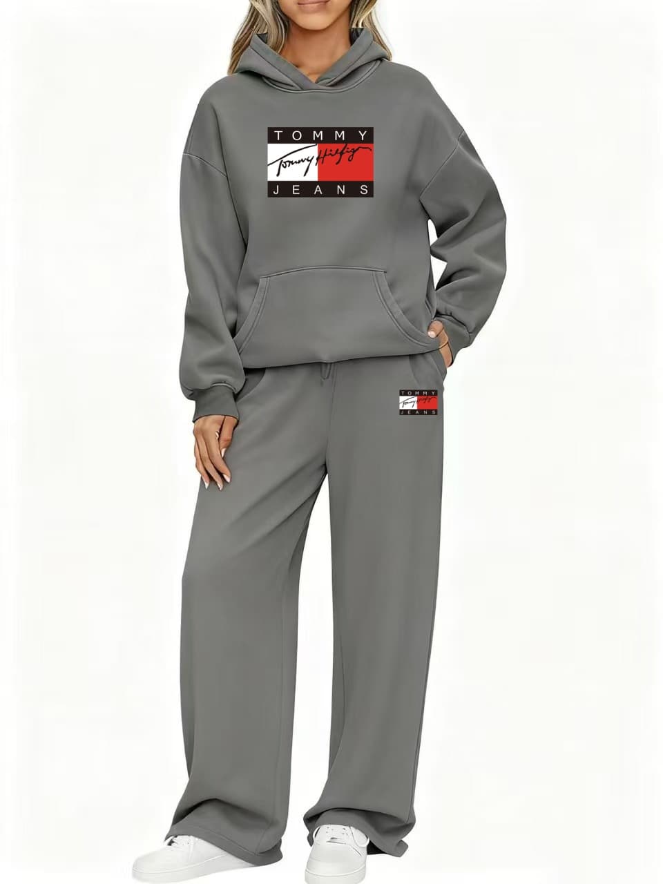 Ensemble de survêtement deux pièces pour femme, sweat à capuche et pantalon de jogging, coupe oversize, tenue décontractée brodée.