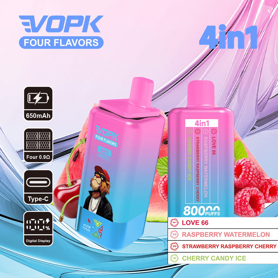 Cigarettes électroniques jetables Vopk 80 000 bouffées 80 k, quatre saveurs, 1 pièce