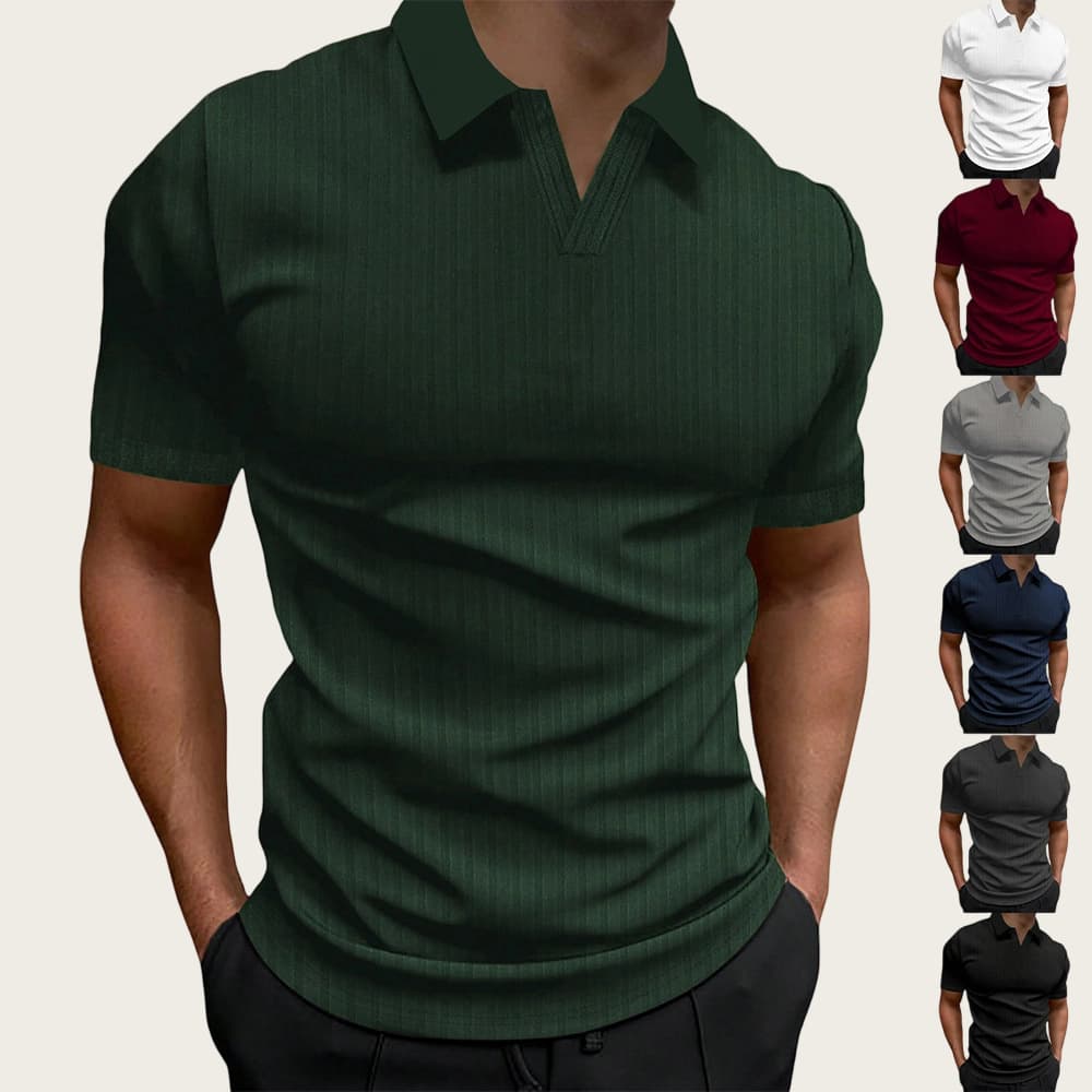 ​Men's Slim-Fit V-Neck Polo Shirt – Breathable & Wrinkle-Resistant Casual Tee (White/Black/Navy/More) – S-3XL​