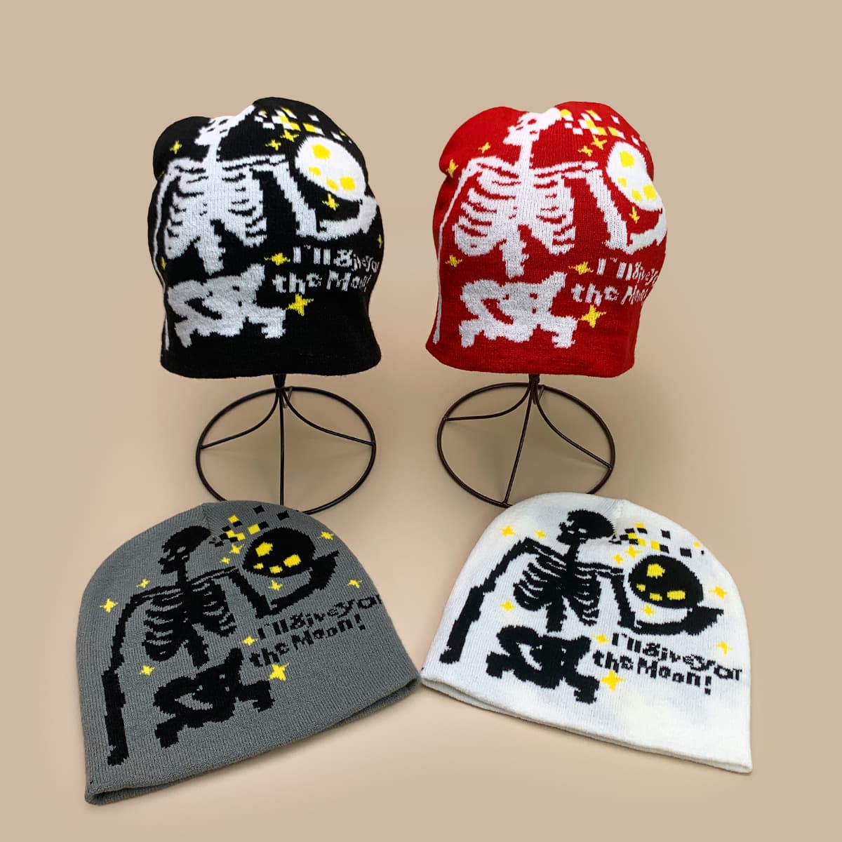 Halloween Men's Hats Skull Moon Jacquard Knitted Hat Men And Women Warm Spoof Hip Hop Personality Cold Hat Hat