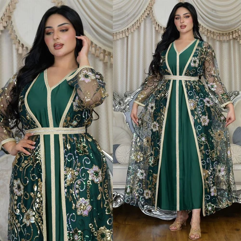 Muslim Suit Dress Spring New Sequin Ribbon Robe