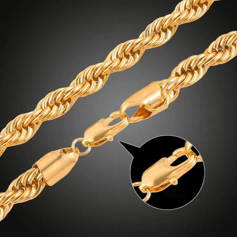 Chain Necklaces Gold Plated Jewelry Sets For Men And Women - 4mm Twisted Chain Necklace & Bracelet 2-piece Jewelry Set - Accessories Bijoux Gifts
