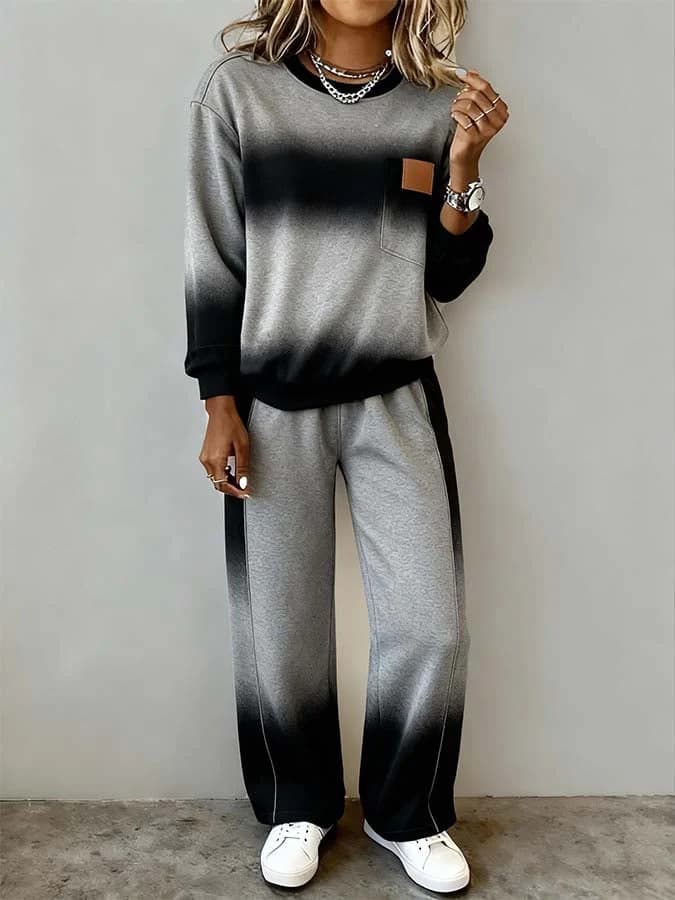 Women's Clothing Zipper Drop Shoulder Sweater Pants Set Two Piece Set
