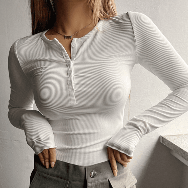 Women's Button Ribbed Slim-fit Knitwear