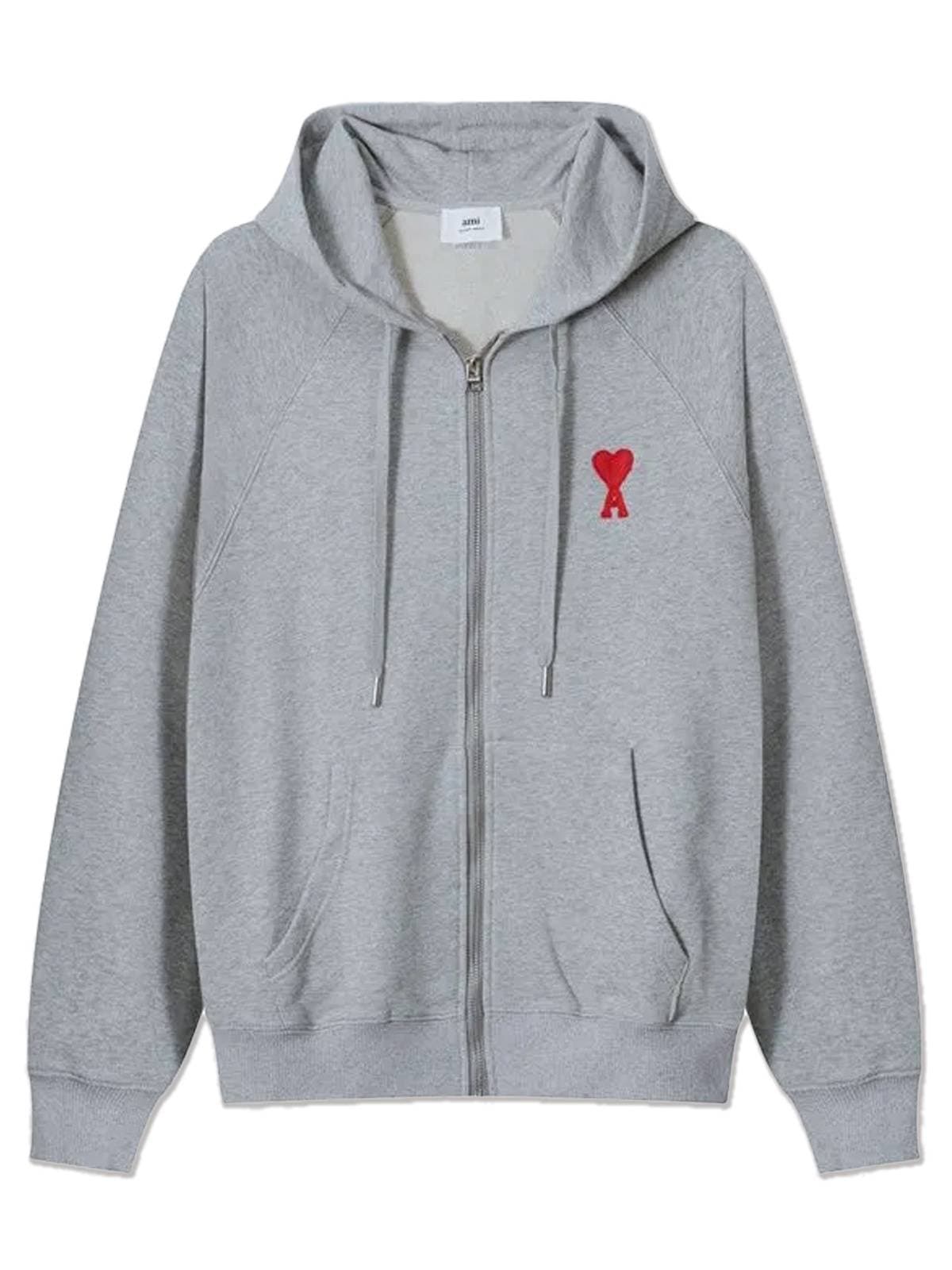 Sweat à capuche zippé AMI, coupe ample, style couple, avec broderie cœur rouge, en coton durable, style décontracté automne-hiver