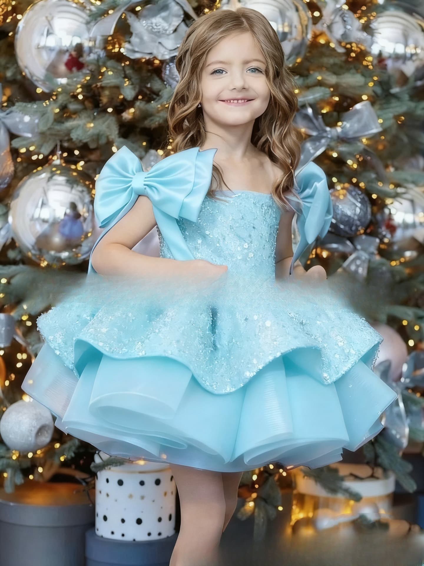 Robe de princesse de luxe pour filles - Robe élégante de fête d'anniversaire avec broderies florales et jupe en tulle, robe de cérémonie pour le