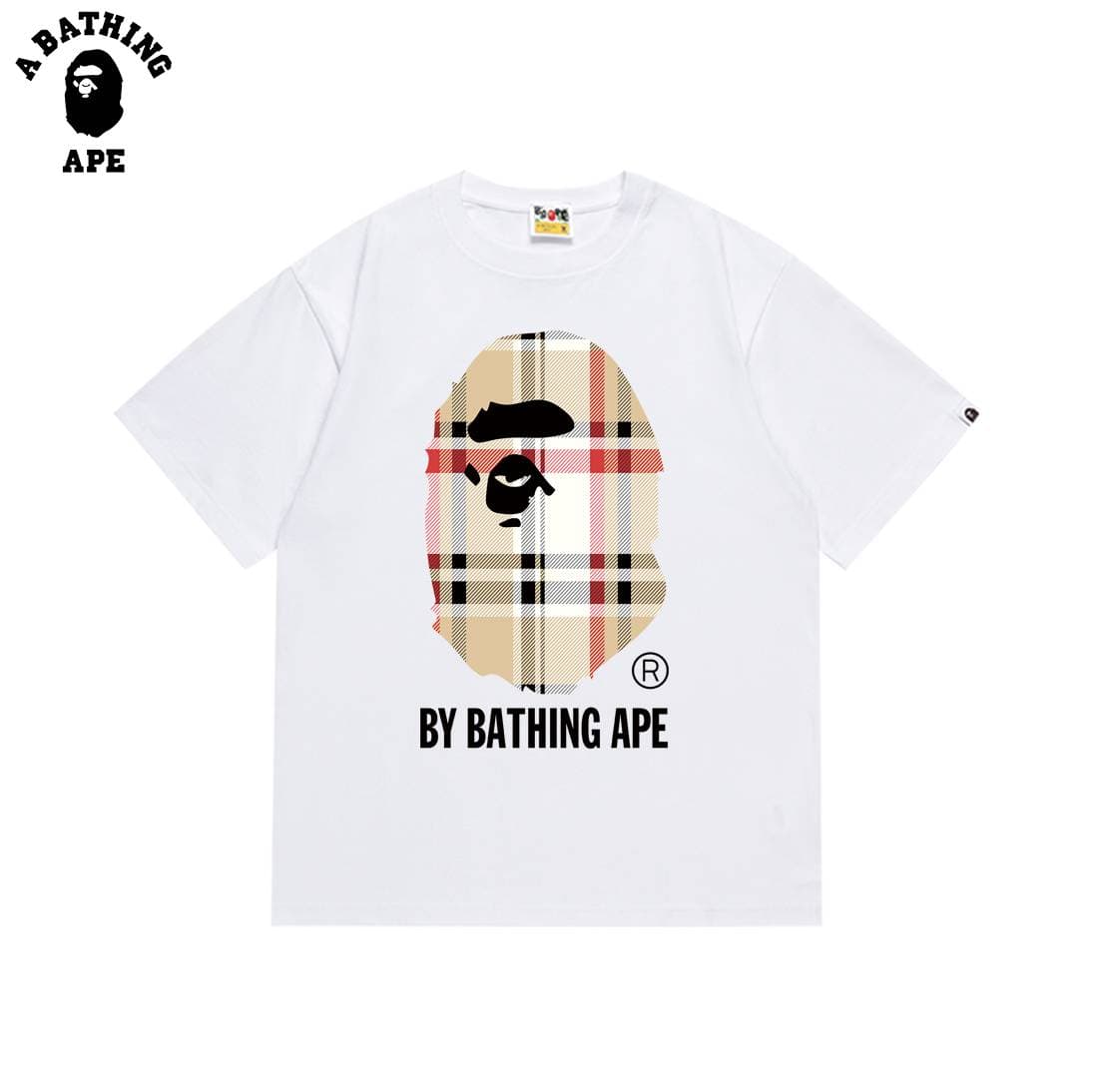 Chemise à manches courtes en pur coton à imprimé tête de singe à carreaux BAPE