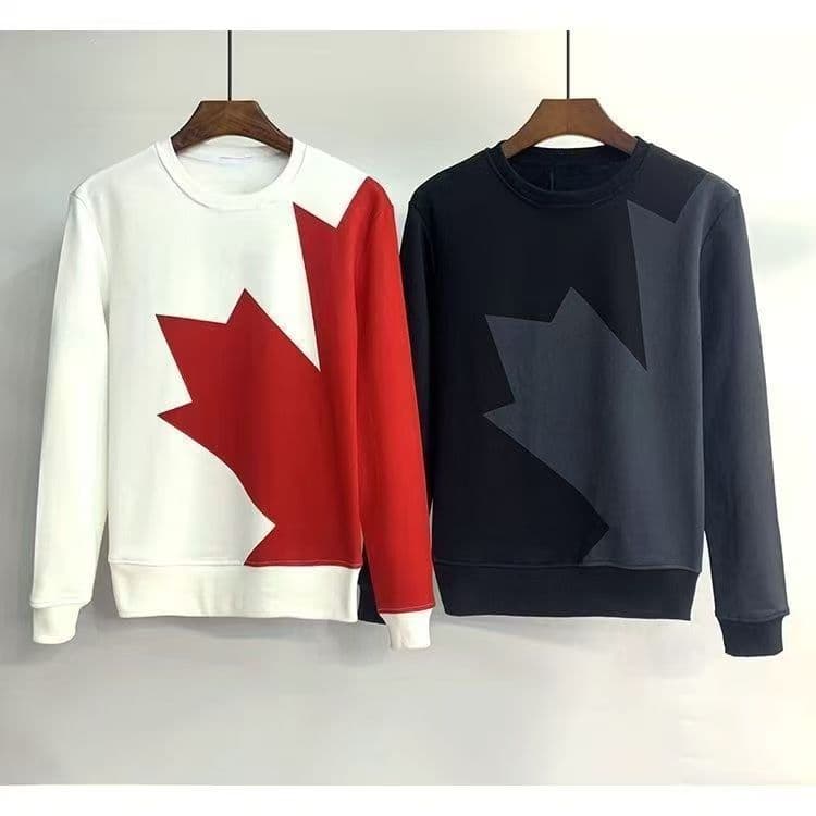 Loom DS427 Men's Sweatshirt Large Maple Leaf D2 Letter Print Cross-Border European And American Autumn Winter Slim Fit Long