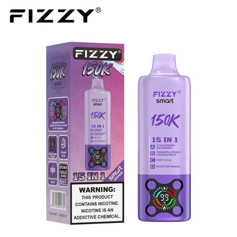 Fizzy Smart 150K, cigarette électronique jetable 15 en 1, 4 capsules indépendantes de 80 ml à 2 % de nicotine